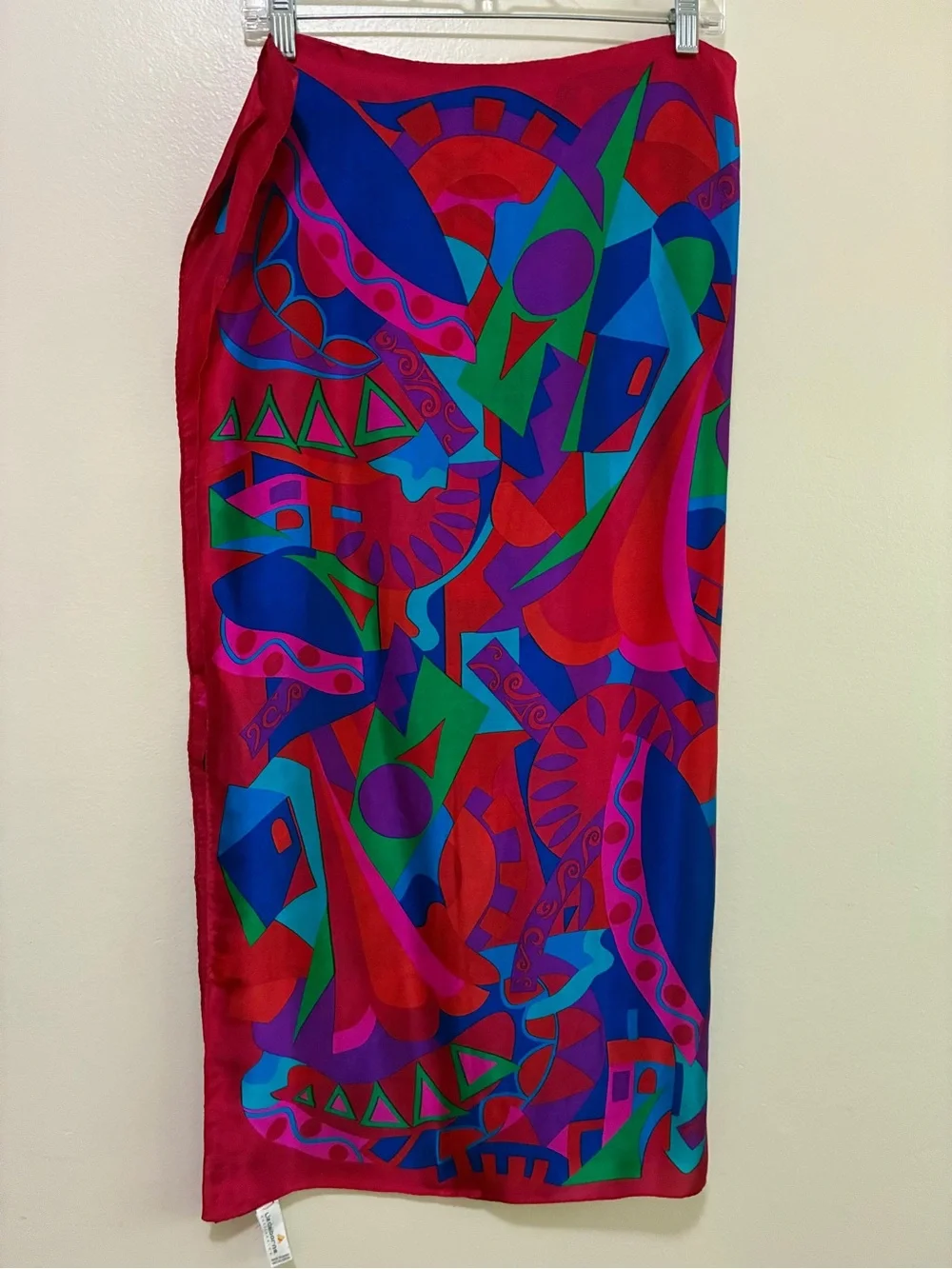 Liz Claiborne Red and Purple Abstract Silk Scarf
